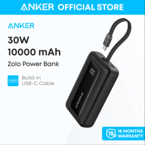 Anker Zolo Power Bank 10K - 30W, Built-In USB-C Cable, Compatible with MacBook, iPhone 15/15 Plus/15